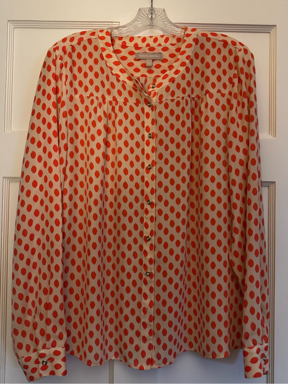 Banana Republic - Cream/Orange Dot Print Button Front Blouse